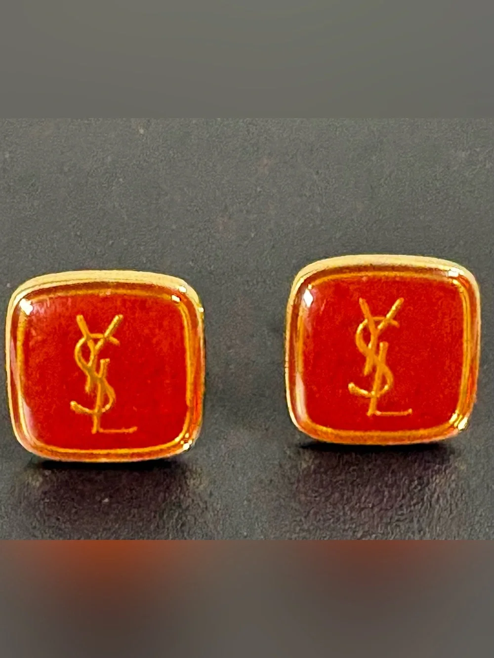 Yves Saint Laurent Vintage Cufflinks, Deep Red Enamel with Gold Trim